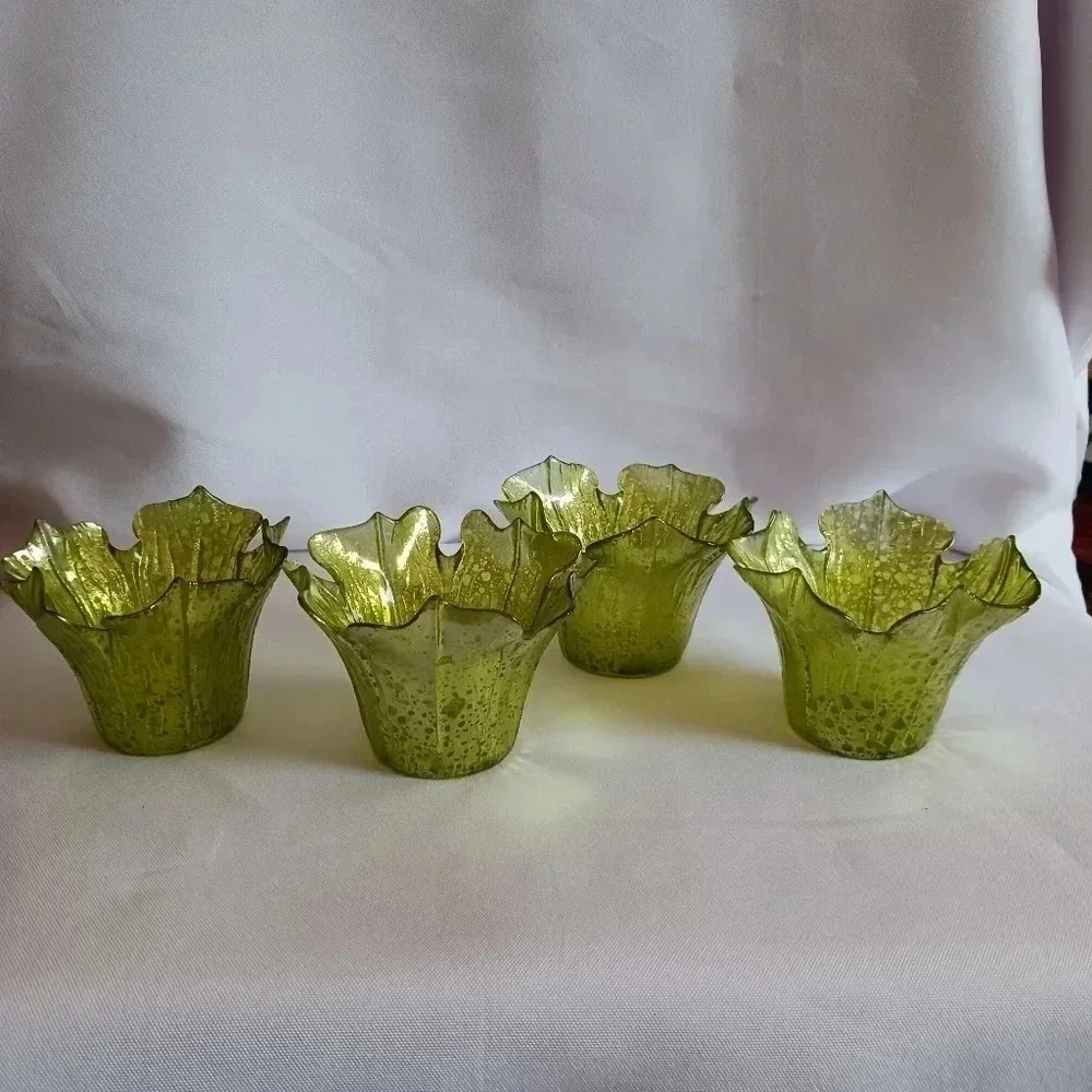Green tea light holder set of 4